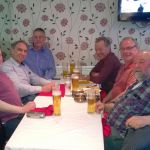 Meadiocres Curry Club at the Brick Lane Brasserie London L-R Nick Griffiths, Ken Hattersley, Paul Todman, Alan Crump, Daunton Todd, Graham Watt.